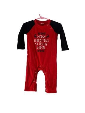 PATPAT Boy’s “Merry Christmas Ya Filthy Animal” Red/Black One Piece/Size: 3-6 Mo